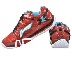 Badminton Shoes - MetallX Red Kids (Str. 35) -Badminton Gear Shop Badmintonsko Li Ning Kvinder MetallX Roed